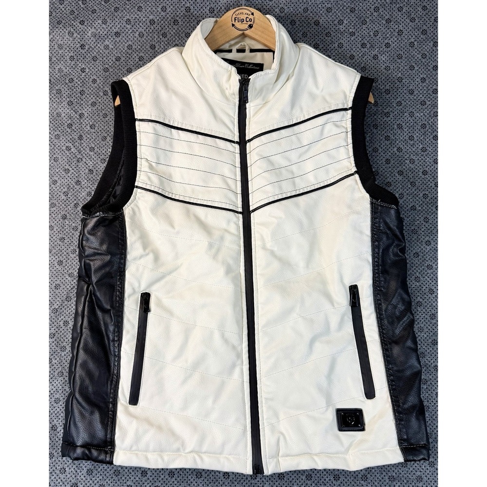 Fried Premium Denim NYC Faux Leather White Full Zip Bomber Vest Size L Unisex